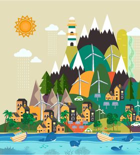 创意海边山城风景