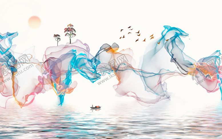 编号：91276204021539264123【酷图网】源文件下载-新中式意境水墨山水画装饰画