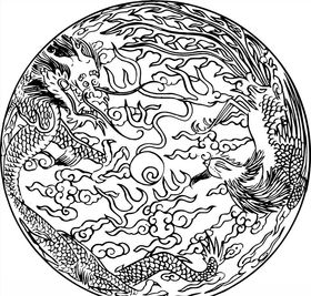 龙凤呈祥线稿矢量图