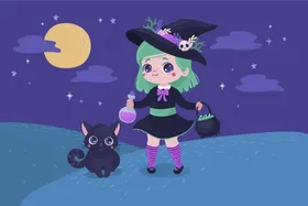 卡通魔女万圣节巫法人物