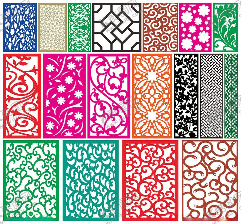 编号：53106910120223215176【酷图网】源文件下载-窗花镂空花纹屏风隔断雕花