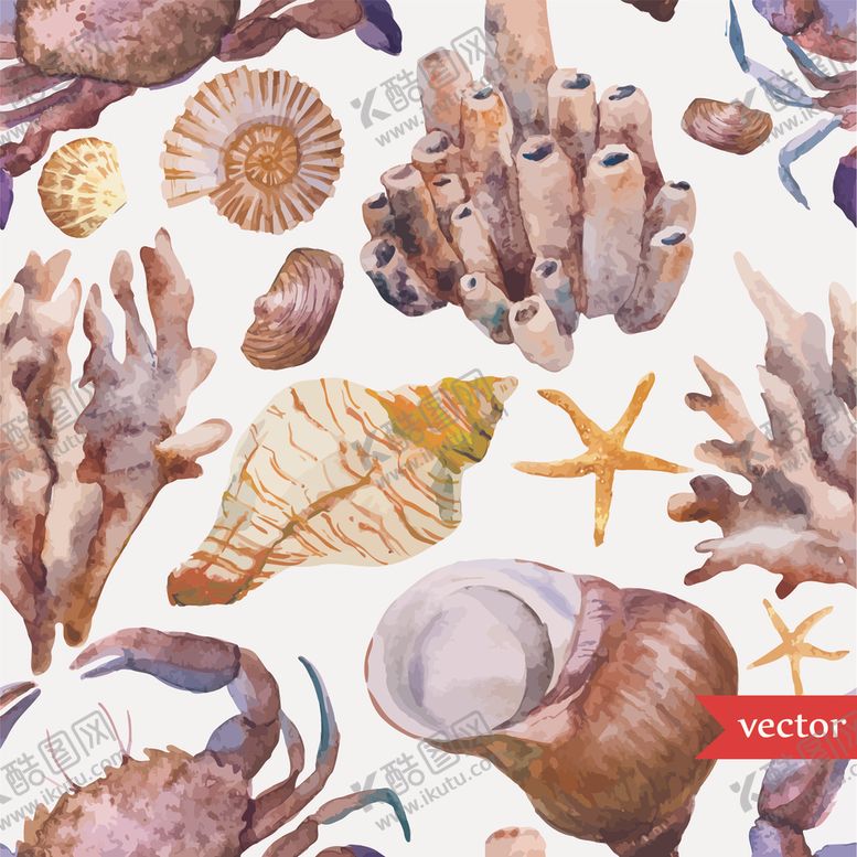 编号：77358909170003591523【酷图网】源文件下载-海鲜水彩插画图案