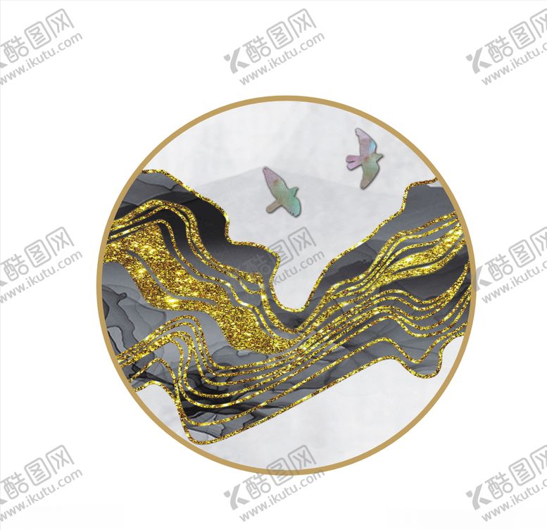 编号：42576506251651561440【酷图网】源文件下载-水墨画框金色线条