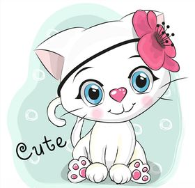 卡通猫人物花logo印花图案