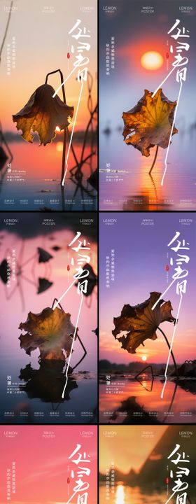 地产处暑荷塘中式水墨海报