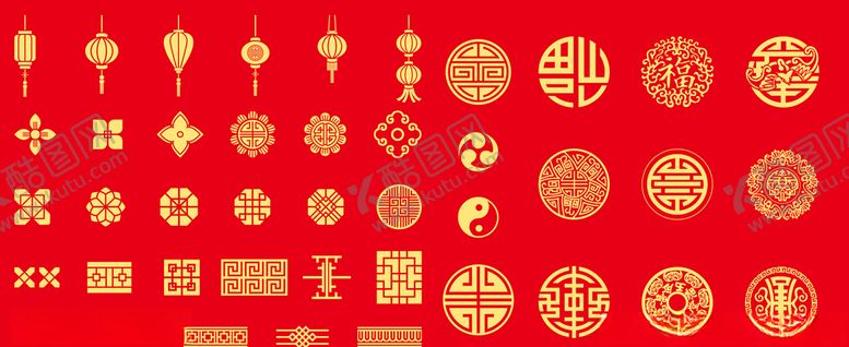 编号：77449809251322262343【酷图网】源文件下载-中国风灯笼圆形花纹窗花回形花边