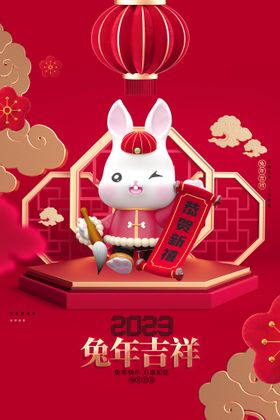 兔年海报图片2023春节新快乐民俗
