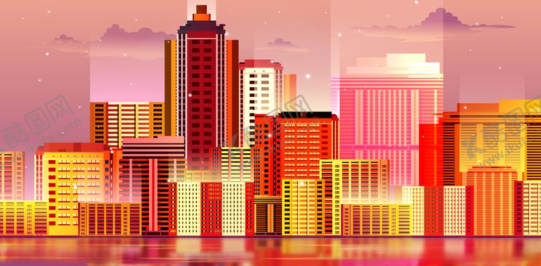 编号：93067910211744178686【酷图网】源文件下载-绚丽的城市立体插画