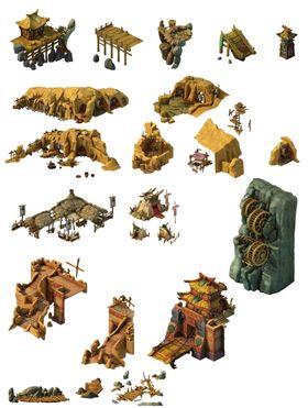 游戏房屋建筑物元素传奇树木植插画