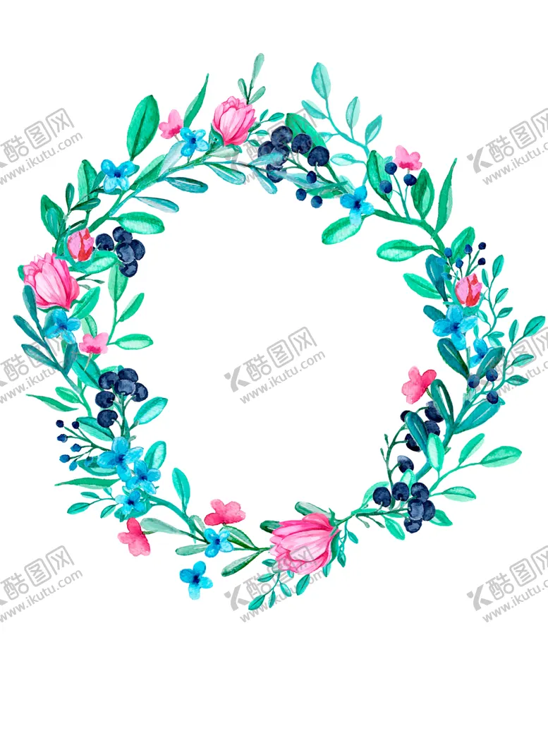 编号：79737109192218379982【酷图网】源文件下载-小清新水彩花圈绘画