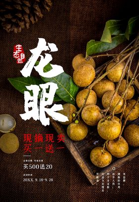 龙眼水果黑色简约海报