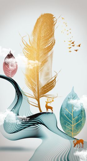 新中式山脉麋鹿树玄关装饰画