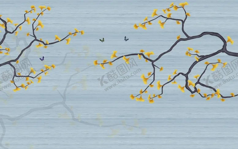 编号：28806706290555145161【酷图网】源文件下载-花鸟画银杏树背景墙