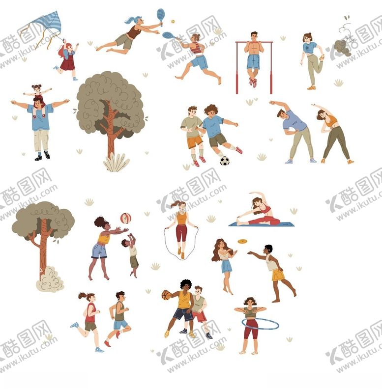 户外欢乐活动人物插画休闲跳绳互