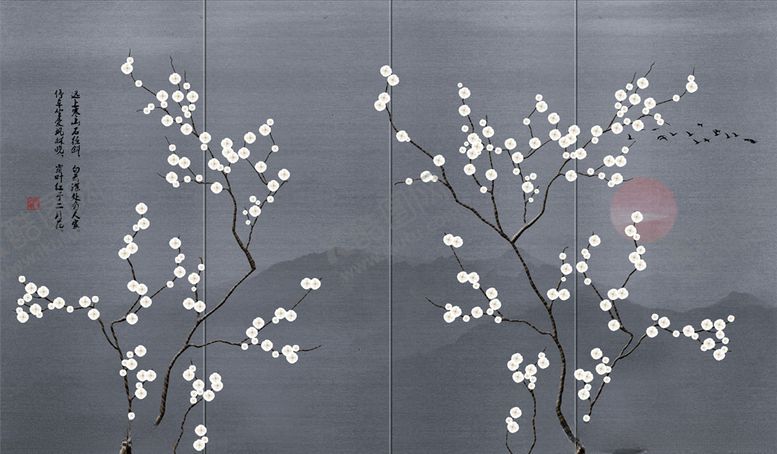 编号：78414005121930531792【酷图网】源文件下载-水墨画梅花背景墙