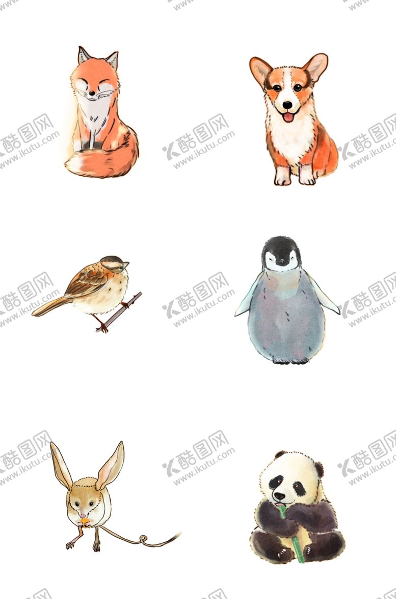 编号：75515610151255273773【酷图网】源文件下载-手绘水彩绘本卡通动物