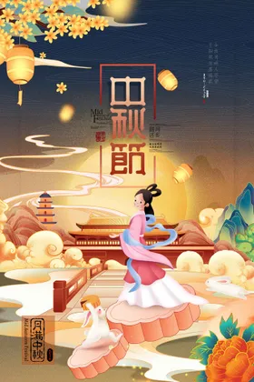 中秋节嫦娥插画月亮背景