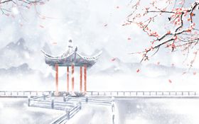 亭子山水雪景图