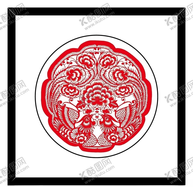 编号：44106305121543542992【酷图网】源文件下载-吉祥双凤牡丹剪纸