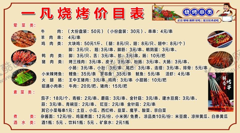 编号：78760102141415438666【酷图网】源文件下载-烧烤店价目表