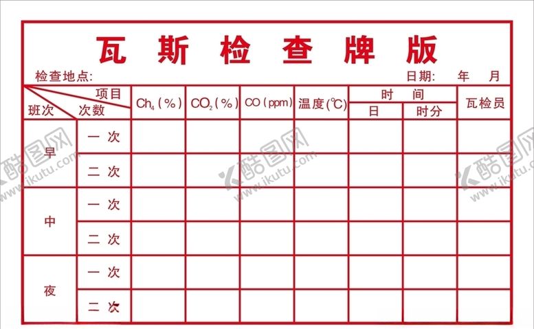 编号：82626310242206092954【酷图网】源文件下载-瓦斯检查牌版