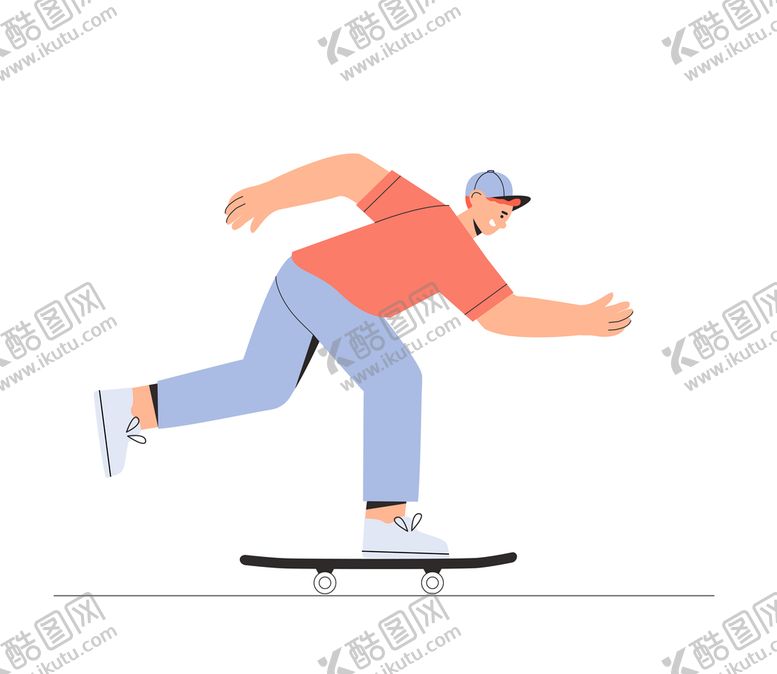 编号：91680509140344288162【酷图网】源文件下载-扁平风抽象人物插画家庭场景轮滑板