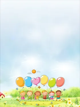 卡通背景儿童小孩热气球气球