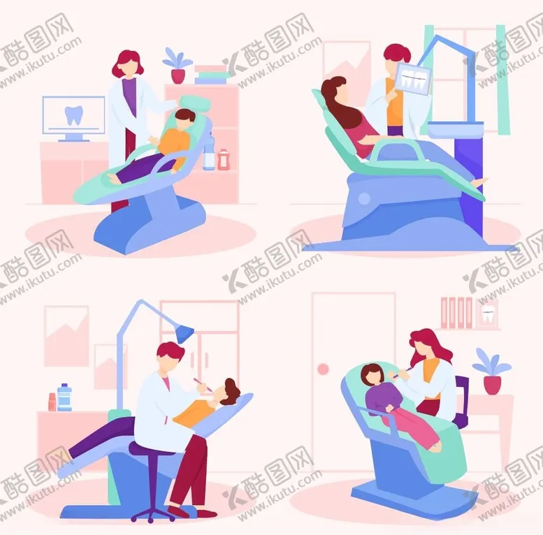 编号：60361606292252324628【酷图网】源文件下载-牙科诊疗场景插画
