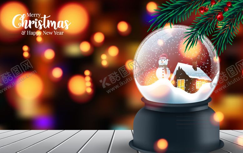编号：24660807130544037120【酷图网】源文件下载-创意圣诞节雪花玻璃球贺卡