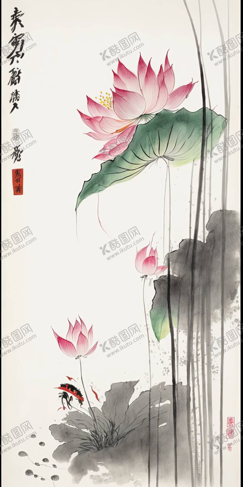 编号：17380610080646457398【酷图网】源文件下载-国画荷花图