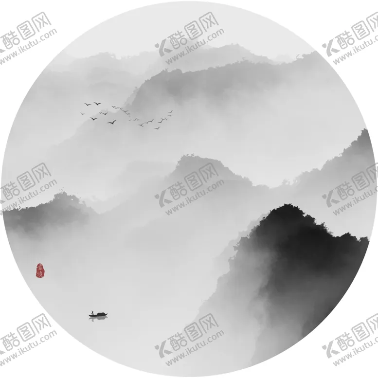 编号：58461805010616481329【酷图网】源文件下载-意境水墨画山水画