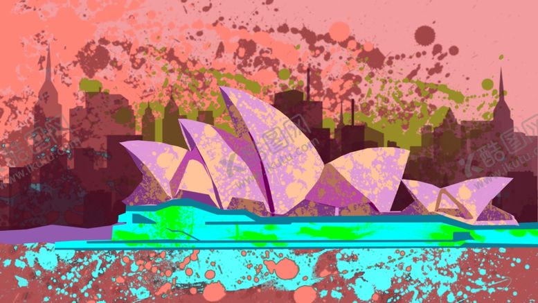 编号：34816009120049443519【酷图网】源文件下载-悉尼歌剧院水彩画油画