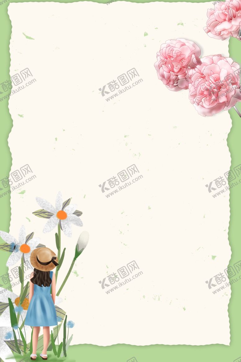 编号：34463207050006089767【酷图网】源文件下载-卡通简约花草女孩背景