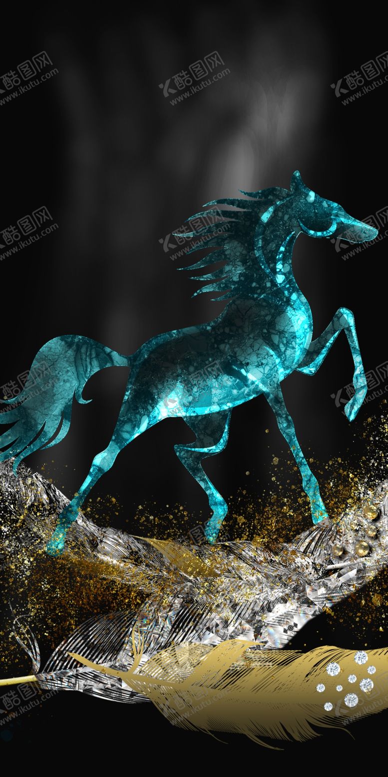 编号：15757109270758431792【酷图网】源文件下载-后现代轻奢翡翠骏马玄关画