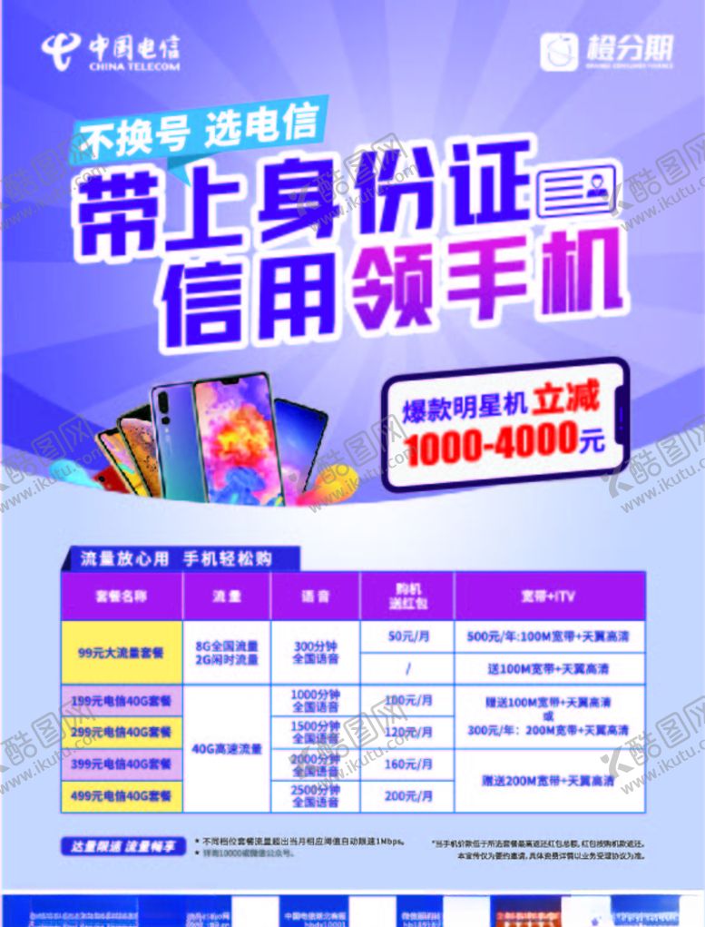 编号：99746509201711311934【酷图网】源文件下载-中国电信橙分期海报