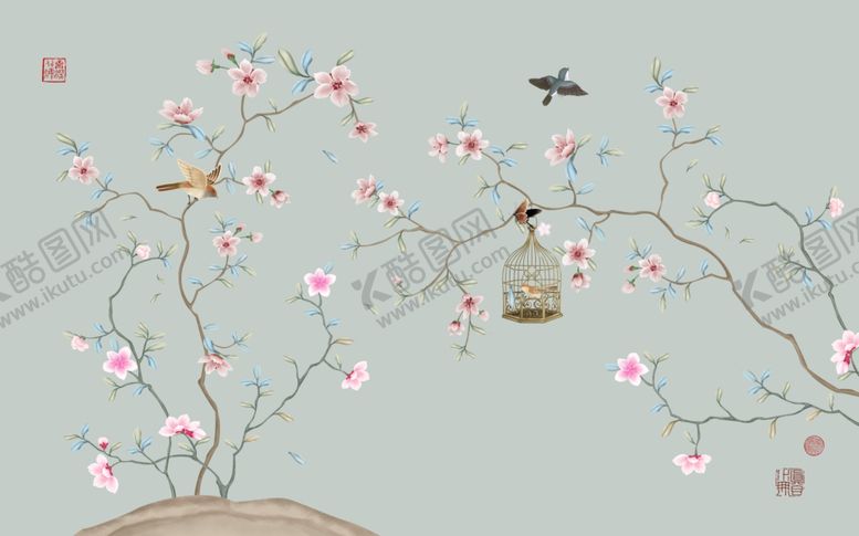 编号：84770607010634495699【酷图网】源文件下载-新中式花鸟工笔画