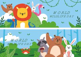 世界动物日卡通横幅海报