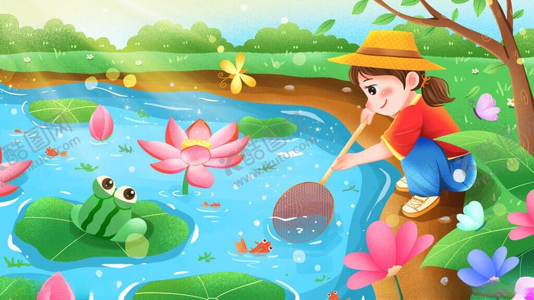 编号：56359311021506058559【酷图网】源文件下载-夏至捞鱼插画