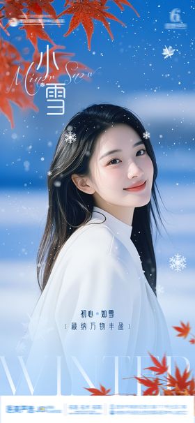 医美整形节气小雪冬天枫叶简约蓝色海报