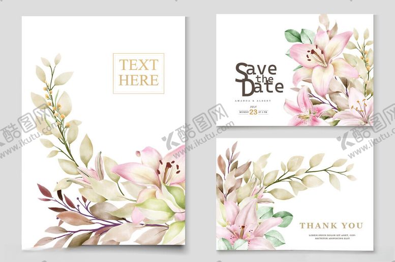 编号：82073410260511554027【酷图网】源文件下载-花卉婚礼请柬设计模板