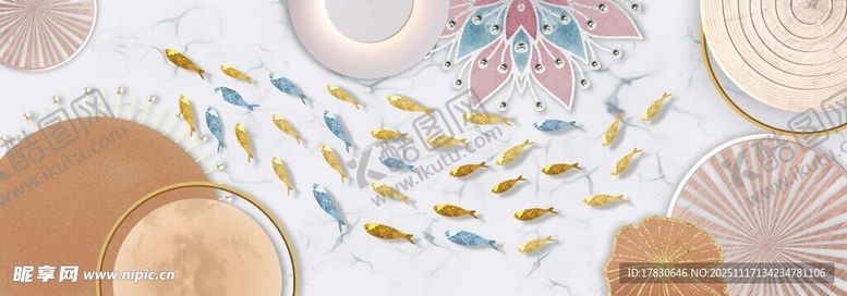 编号：48027211201603253193【酷图网】源文件下载-多彩圆形图案与小鱼装饰元素