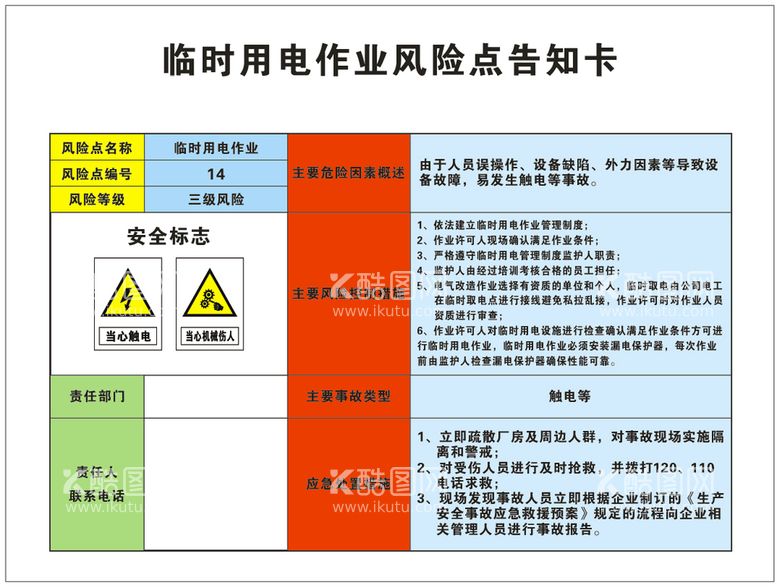 编号：28139211040132553965【酷图网】源文件下载-临时用电作业风险点告知卡