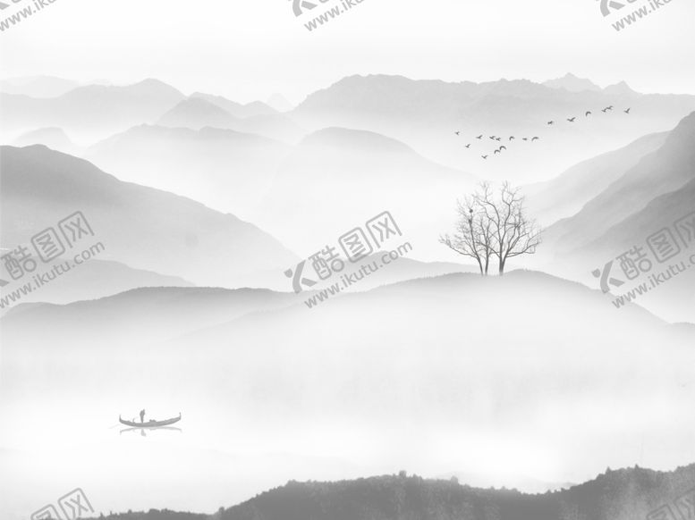 编号：27002409210758243049【酷图网】源文件下载-水墨山水小船背景墙
