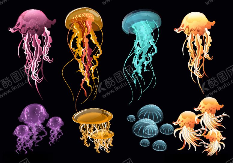 编号：80749410292019437007【酷图网】源文件下载-8组彩色透明水母设计