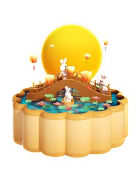 中秋创意3d小兔子古风场景pn