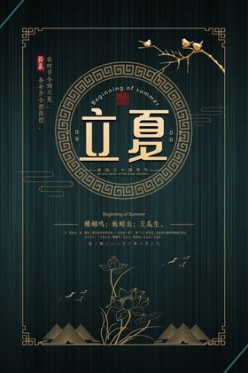 立夏荷花海报卡通农历节气