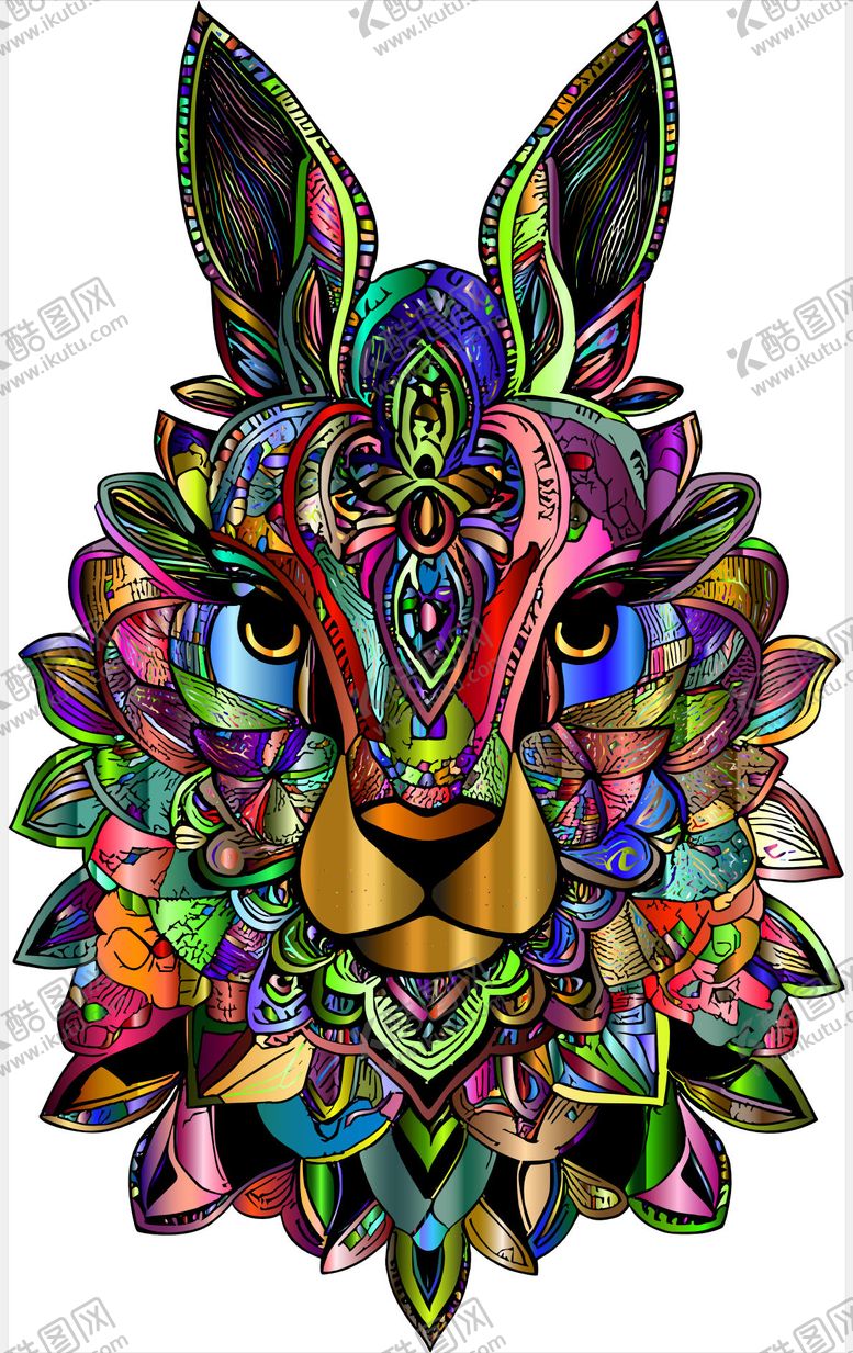 编号：38443309091337148085【酷图网】源文件下载-多彩抽象动物图案艺术形象