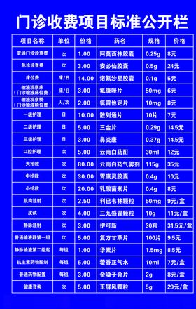 门诊医院价目表