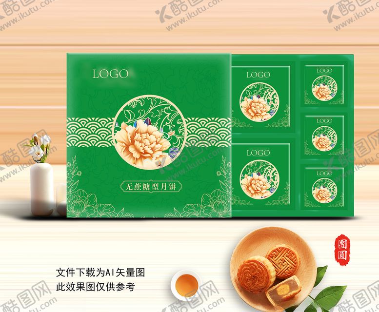 编号：72591406270340126186【酷图网】源文件下载-绿色月饼盒包装