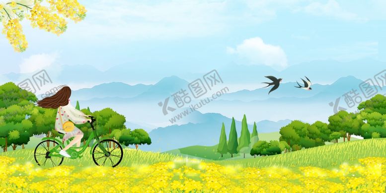 编号：35612004161643471048【酷图网】源文件下载-骑行在春日明媚田园间